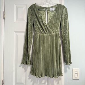 Princess Polly Green Long Sleeve Wrap Dress for Wedding Guest